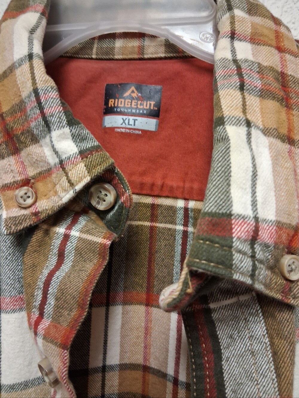 Ridgecut Men's Rust and Olive Plaid Flannel Shirt - XLT